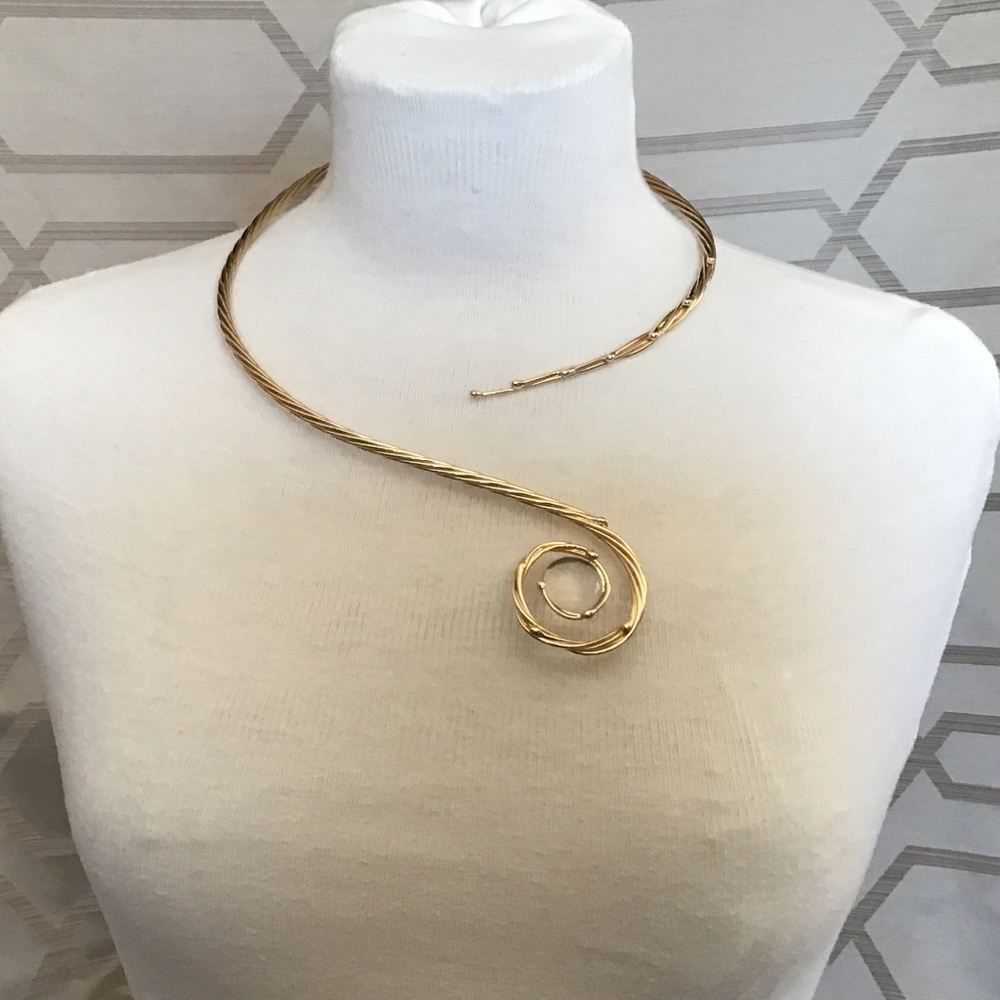 Sculpture wear “Kindred Torque” gold tone with crystal stone by Andrea Pope